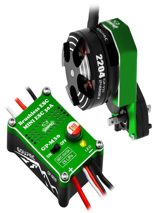 محرك GOUPRC 2204 2400KV بدون فرش خارجي الدوران مع ناقل حركة ووحدة تحكم إلكترونية صغيرة بدون فرش 30 أمبير لسيارة الزحف SCX24 التي تعمل بجهاز تحكم عن بعد من Axial بمقياس 1/24 باللونين الأسود والأخضر - Image 1